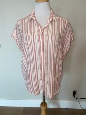 Outerknown Blouse Cap Sleeve S/S Red Stripe Linen Blend Size Medium